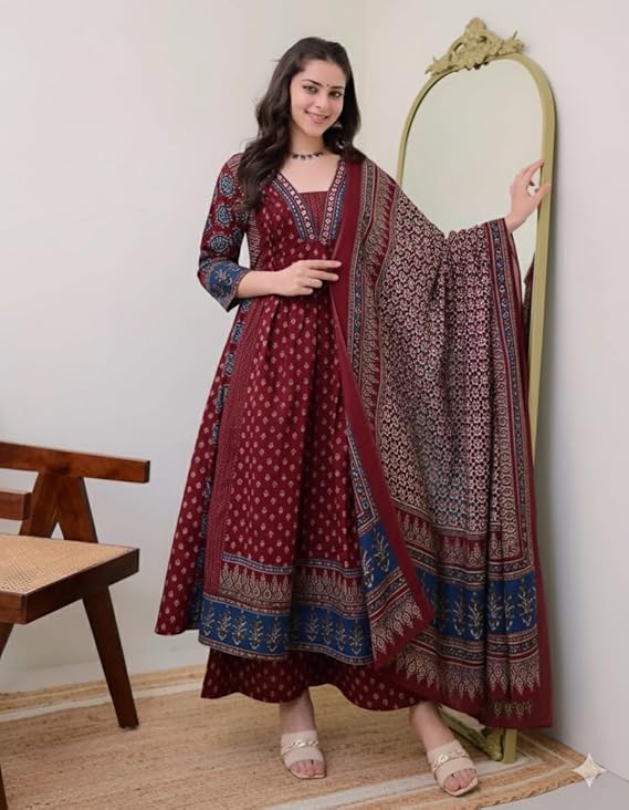 klosia women's rayon printed anarkali kurta and pant with dupatta set klosia women's rayon printed anarkali kurta and pant with dupatta set
