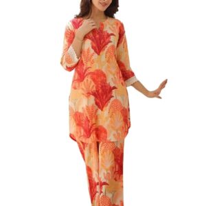greciilooks co ord set for women stylish | kurti set for woman | short kurti for women latest | dress for woman | rayon printed v neck design for womens 3/4 sleeve
