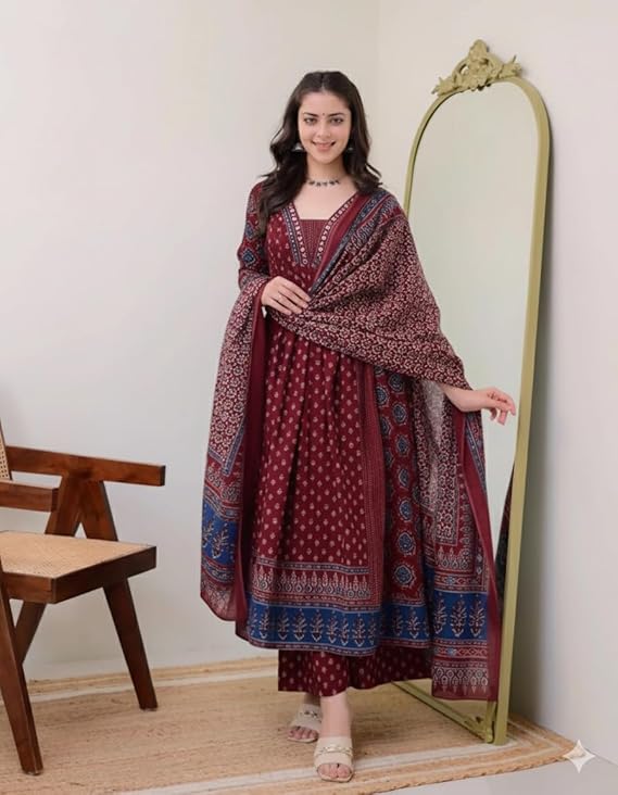 klosia women's rayon printed anarkali kurta and pant with dupatta set klosia women's rayon printed anarkali kurta and pant with dupatta set