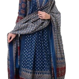 klosia women's rayon printed anarkali kurta and pant with dupatta set