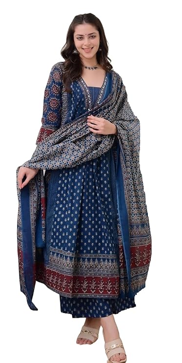 klosia women's rayon printed anarkali kurta and pant with dupatta set klosia women's rayon printed anarkali kurta and pant with dupatta set